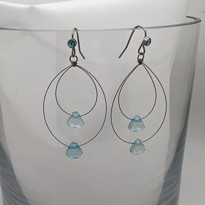 Silver Dangle Earrings with Light Blue Beads